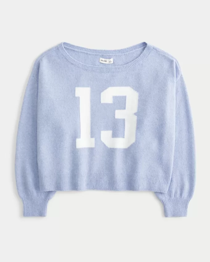 Hollister Comfy Cloud Easy Off-the-Shoulder Number Graphic Sweater,Hollister Comfy Cloud Easy Off-the-Shoulder Number Graphic Sweater