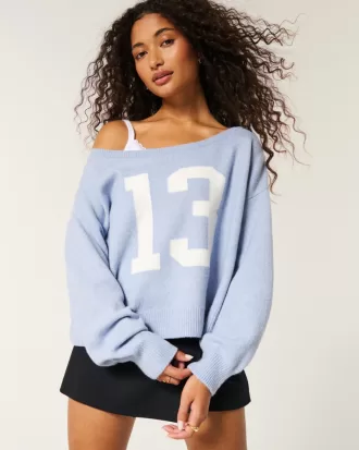 Hollister Comfy Cloud Easy Off-the-Shoulder Number Graphic Sweater,Hollister Comfy Cloud Easy Off-the-Shoulder Number Graphic Sweater