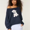 Hollister Comfy Cloud Easy Off-the-Shoulder Puppy Graphic Sweater,Hollister Comfy Cloud Easy Off-the-Shoulder Puppy Graphic Sweater