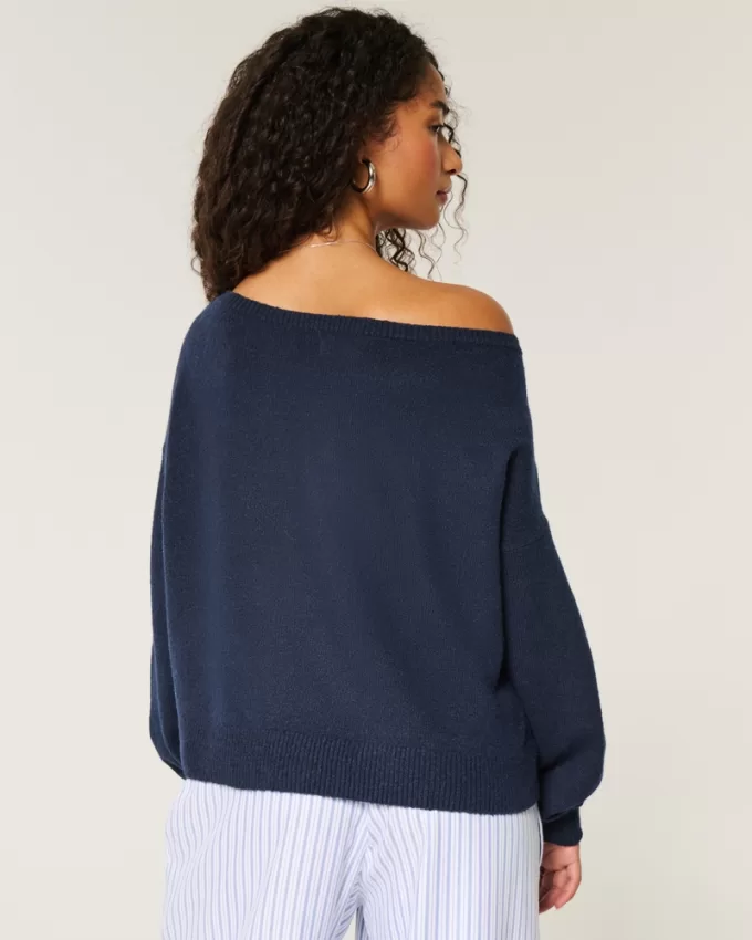 Hollister Comfy Cloud Easy Off-the-Shoulder Puppy Graphic Sweater,Hollister Comfy Cloud Easy Off-the-Shoulder Puppy Graphic Sweater