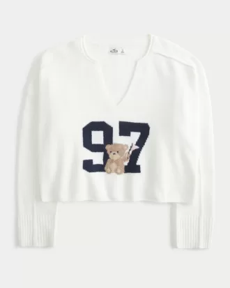 Hollister Comfy Cloud Graphic Notch-Neck Sweater,Hollister Comfy Cloud Graphic Notch-Neck Sweater