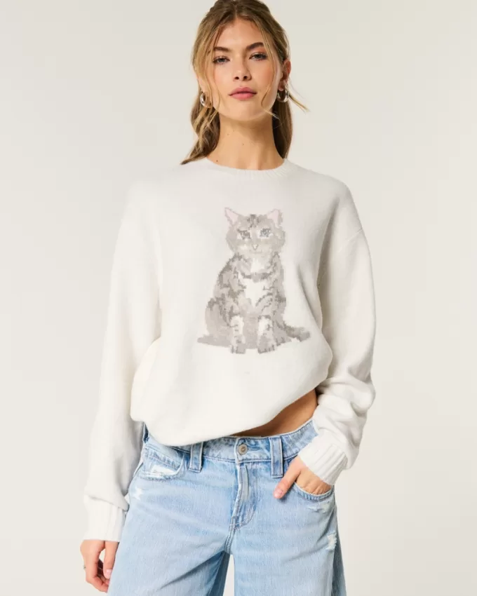 Hollister Comfy Cloud Kitten Graphic Sweater,Hollister Comfy Cloud Kitten Graphic Sweater