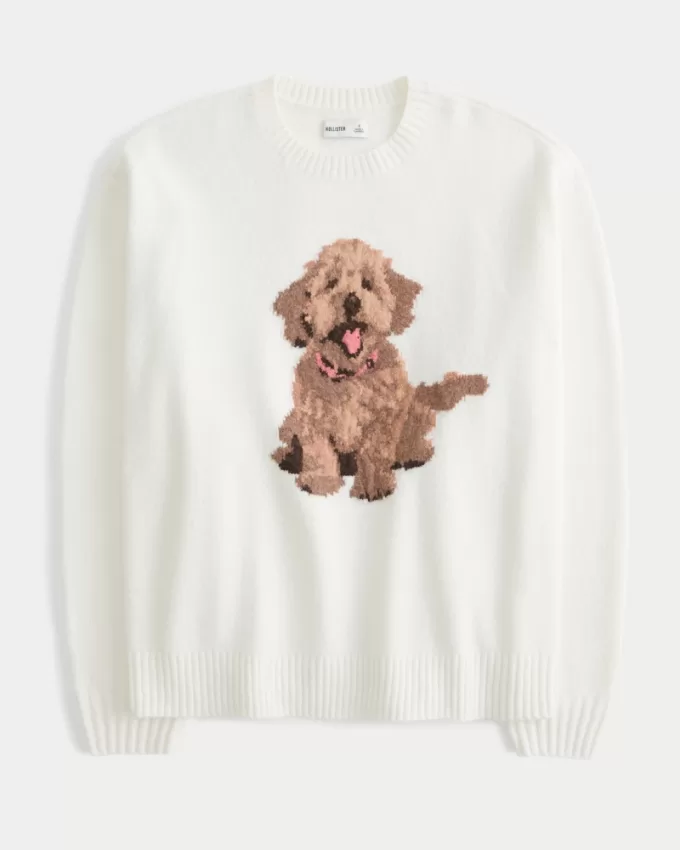 Hollister Comfy Cloud Oversized Dog Graphic Sweater,Hollister Comfy Cloud Oversized Dog Graphic Sweater