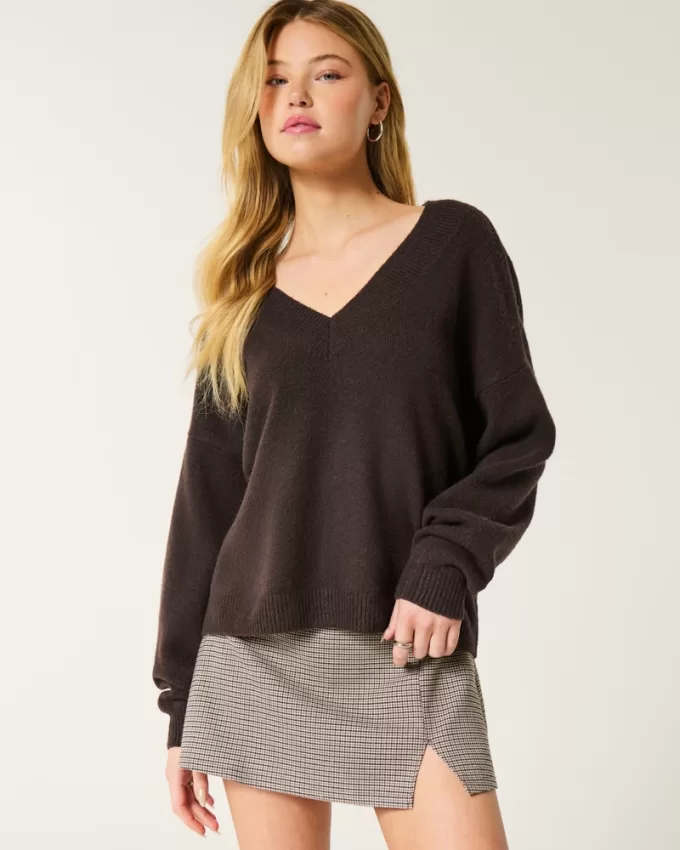 Hollister Comfy Cloud Oversized V-Neck Sweater,Hollister Comfy Cloud Oversized V-Neck Sweater