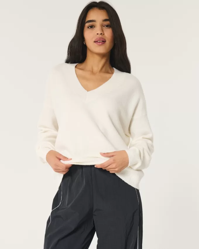 Hollister Comfy Cloud Oversized V-Neck Sweater,Hollister Comfy Cloud Oversized V-Neck Sweater