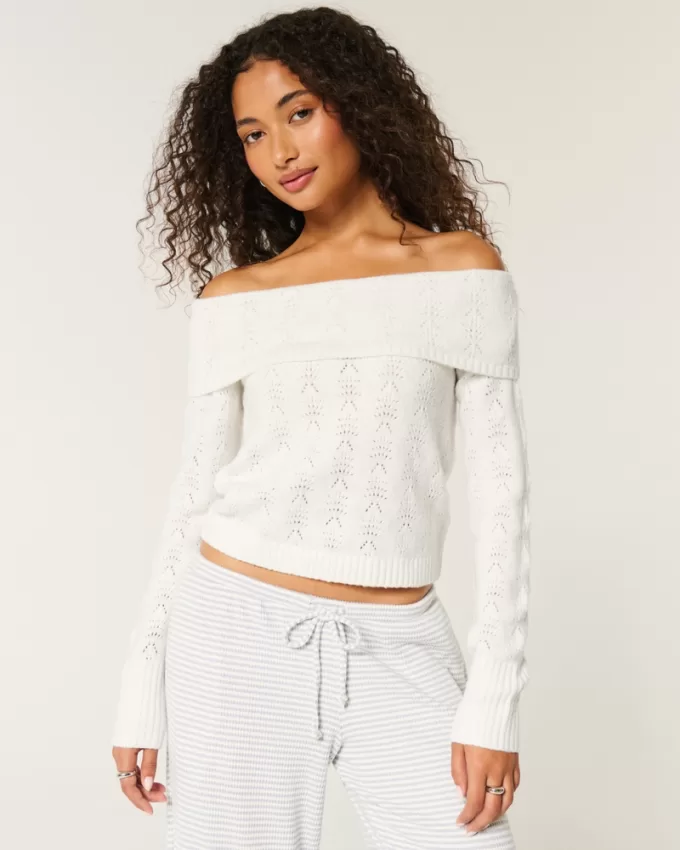 Hollister Comfy Cloud Stitchy Off-the-Shoulder Sweater,Hollister Comfy Cloud Stitchy Off-the-Shoulder Sweater