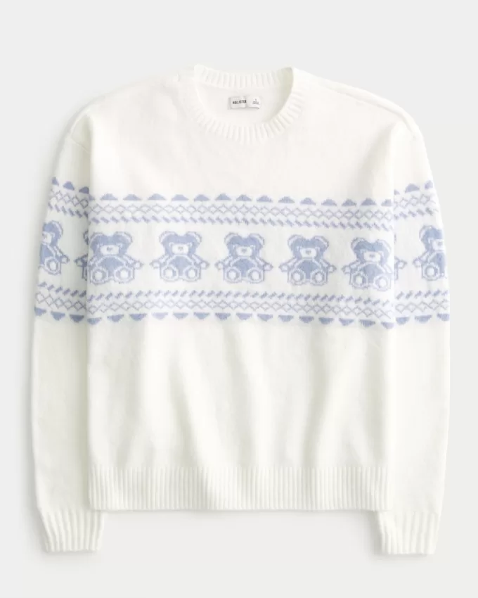 Hollister Comfy Cloud Teddy Bear Graphic Crew Sweater,Hollister Comfy Cloud Teddy Bear Graphic Crew Sweater