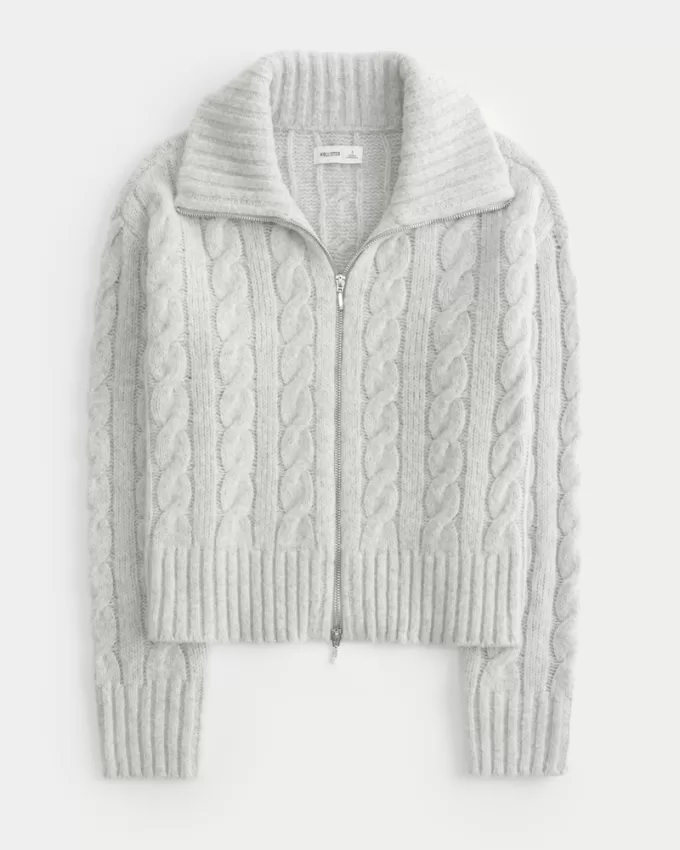 Hollister Comfy Cloud Zip-Up Cable-Knit Sweater,Hollister Comfy Cloud Zip-Up Cable-Knit Sweater