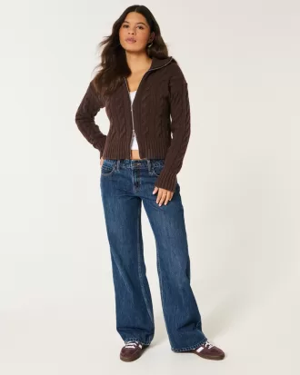 Hollister Comfy Cloud Zip-Up Cable-Knit Sweater,Hollister Comfy Cloud Zip-Up Cable-Knit Sweater