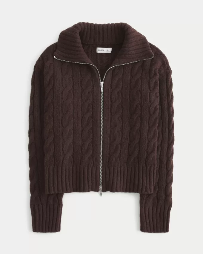 Hollister Comfy Cloud Zip-Up Cable-Knit Sweater,Hollister Comfy Cloud Zip-Up Cable-Knit Sweater
