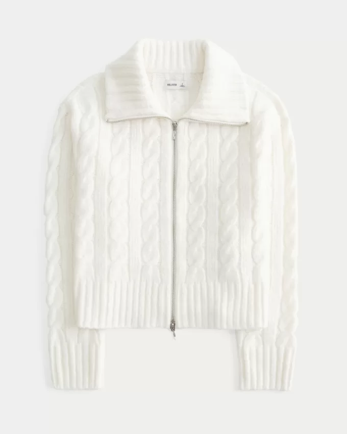 Hollister Comfy Cloud Zip-Up Cable-Knit Sweater,Hollister Comfy Cloud Zip-Up Cable-Knit Sweater