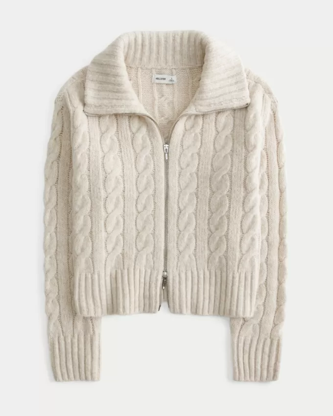 Hollister Comfy Cloud Zip-Up Cable-Knit Sweater,Hollister Comfy Cloud Zip-Up Cable-Knit Sweater