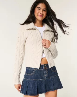 Hollister Comfy Cloud Zip-Up Cable-Knit Sweater,Hollister Comfy Cloud Zip-Up Cable-Knit Sweater