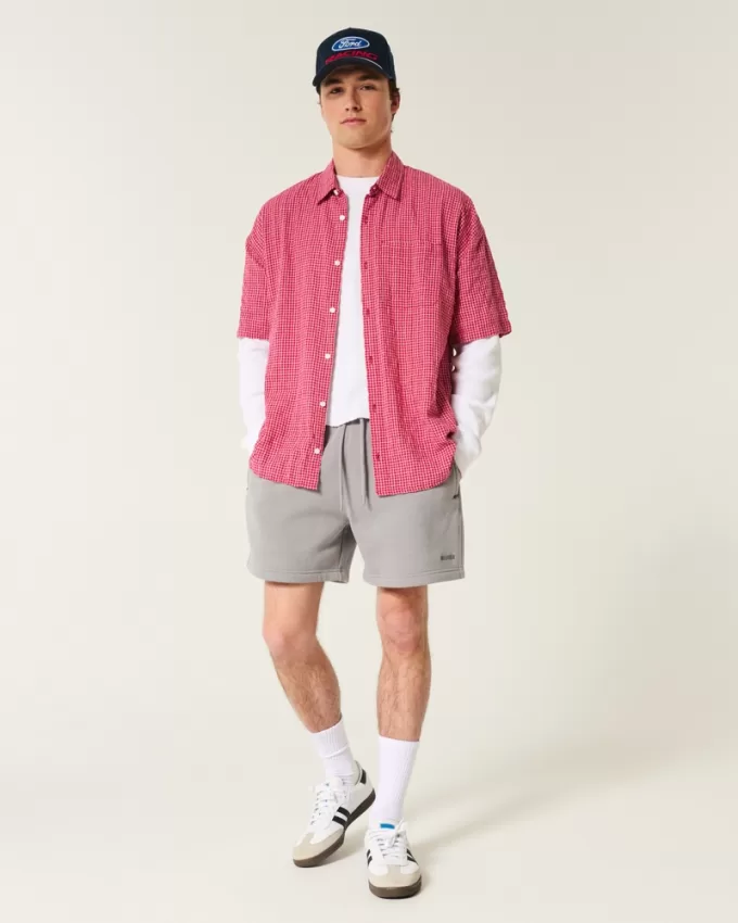 Hollister Feel Good Fleece Mid-Thigh Loose Shorts,Hollister Feel Good Fleece Mid-Thigh Loose Shorts