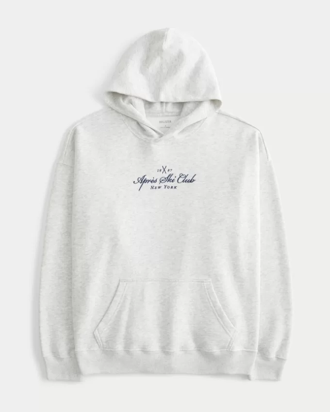 Hollister Feel Good Fleece Ski New York Graphic Oversized Hoodie,Hollister Feel Good Fleece Ski New York Graphic Oversized Hoodie