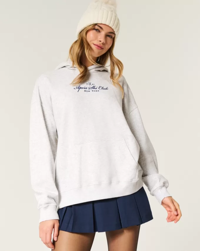 Hollister Feel Good Fleece Ski New York Graphic Oversized Hoodie,Hollister Feel Good Fleece Ski New York Graphic Oversized Hoodie