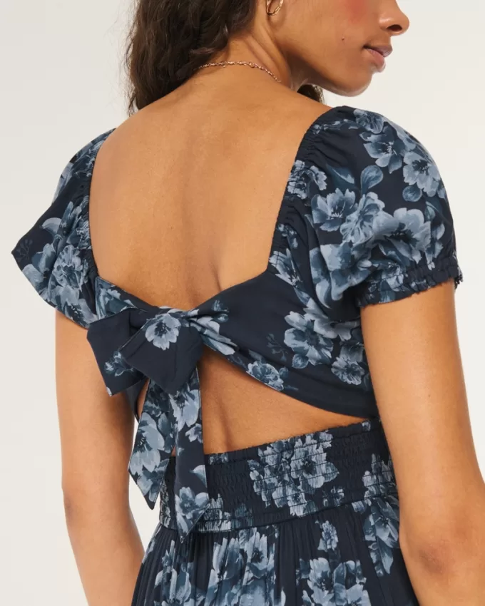 Hollister Saidie Short-Sleeve Tie-Back Midi Dress,Hollister Saidie Short-Sleeve Tie-Back Midi Dress