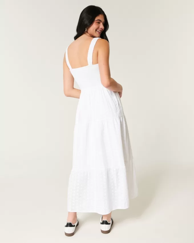 Hollister Sofia Side-Smocked Eyelet Maxi Dress,Hollister Sofia Side-Smocked Eyelet Maxi Dress