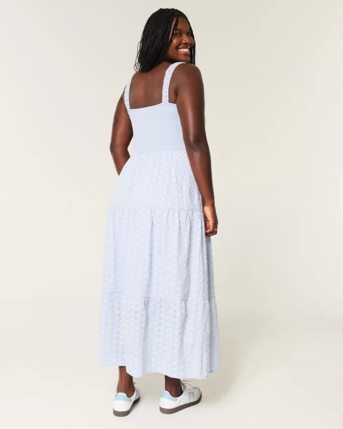 Hollister Sofia Side-Smocked Eyelet Maxi Dress,Hollister Sofia Side-Smocked Eyelet Maxi Dress