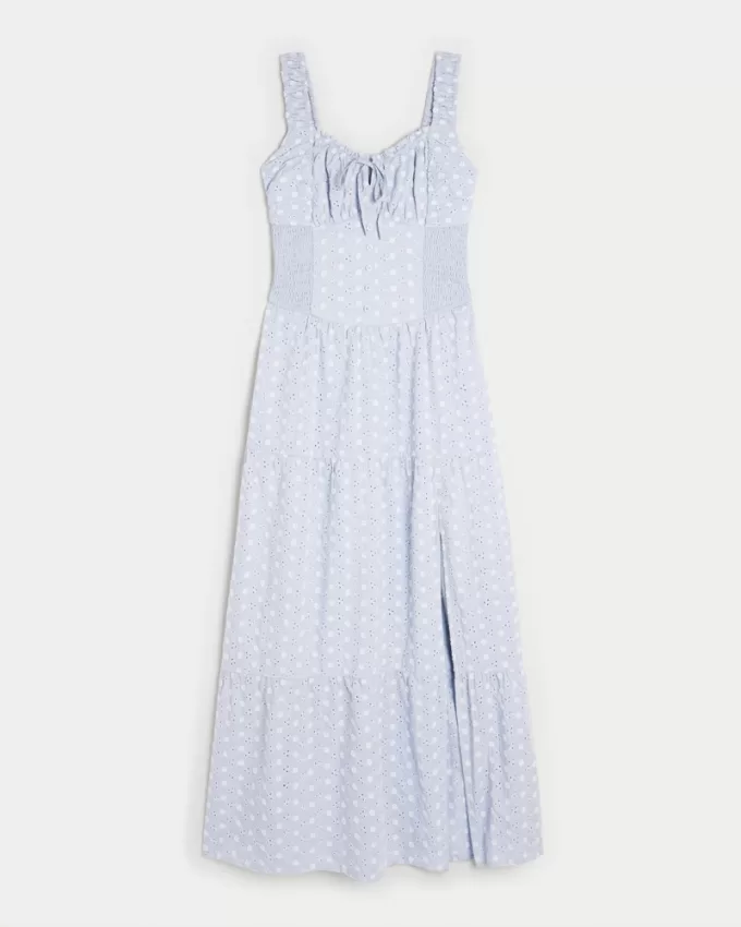 Hollister Sofia Side-Smocked Eyelet Maxi Dress,Hollister Sofia Side-Smocked Eyelet Maxi Dress