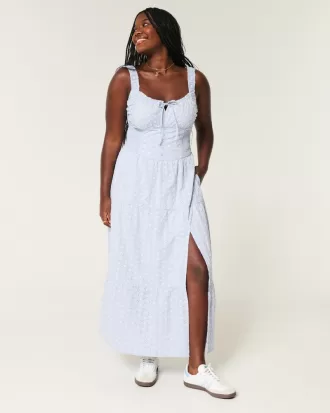 Hollister Sofia Side-Smocked Eyelet Maxi Dress,Hollister Sofia Side-Smocked Eyelet Maxi Dress