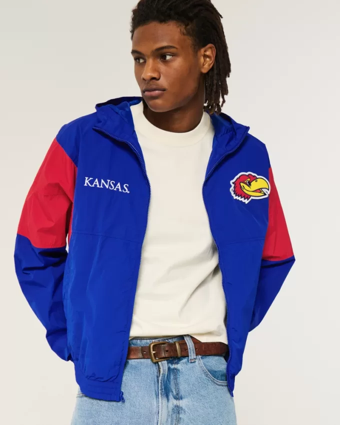 Kansas Jayhawks Graphic Hooded Windbreaker Jacket,Kansas Jayhawks Graphic Hooded Windbreaker Jacket