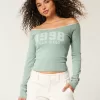 Lace Trim Off-the-Shoulder San Diego Graphic Tee,Lace Trim Off-the-Shoulder San Diego Graphic Tee