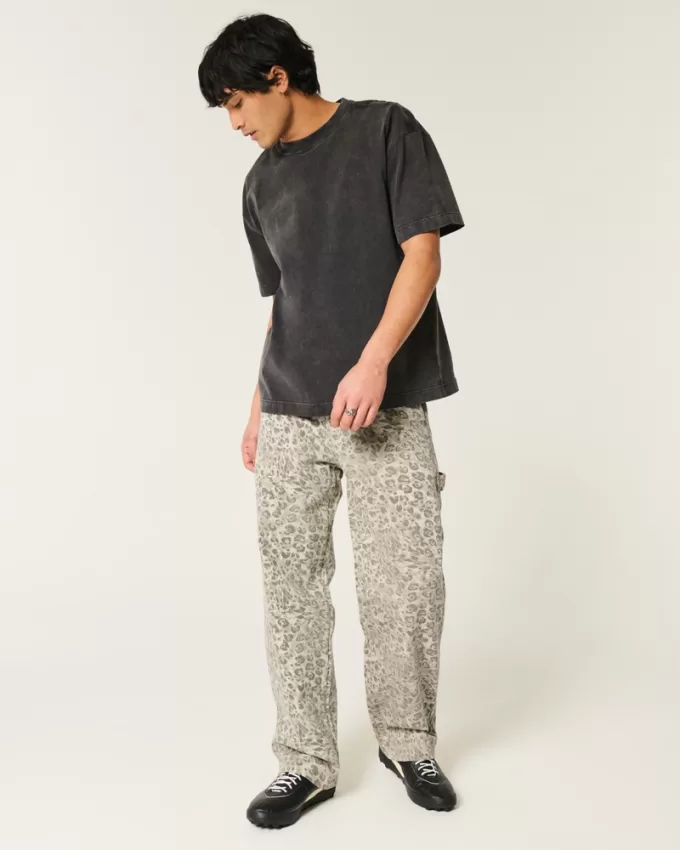 Leopard Print Baggy Painter Jeans,Leopard Print Baggy Painter Jeans