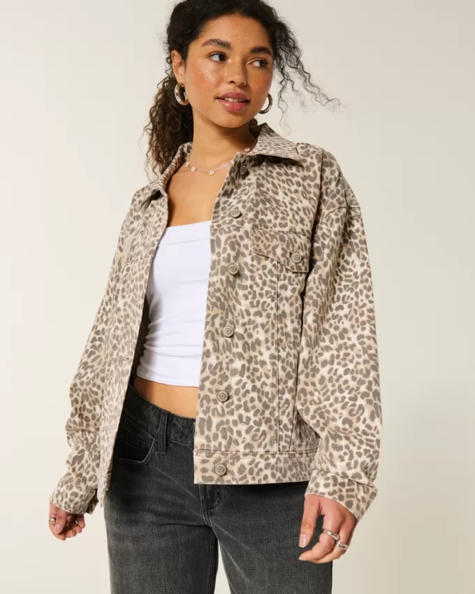 Leopard Print Denim Jacket,Leopard Print Denim Jacket