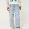 Light Wash Baggy Cargo Jeans,Light Wash Baggy Cargo Jeans