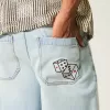 Light Wash Dice Graphic Super Baggy Denim Shorts,Light Wash Dice Graphic Super Baggy Denim Shorts