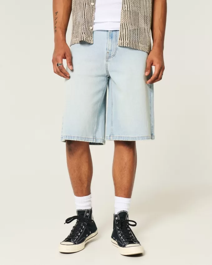 Light Wash Dice Graphic Super Baggy Denim Shorts,Light Wash Dice Graphic Super Baggy Denim Shorts