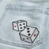 Light Wash Dice Graphic Super Baggy Denim Shorts,Light Wash Dice Graphic Super Baggy Denim Shorts