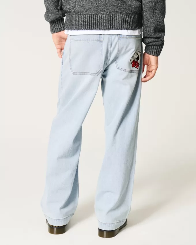 Light Wash Playing Cards Graphic Super Baggy Jeans,Light Wash Playing Cards Graphic Super Baggy Jeans