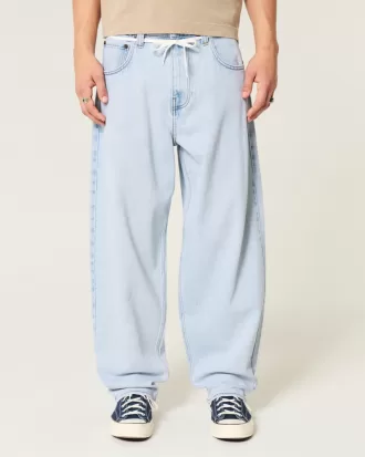 Light Wash Shoelace Baggy Skater Jeans,Light Wash Shoelace Baggy Skater Jeans