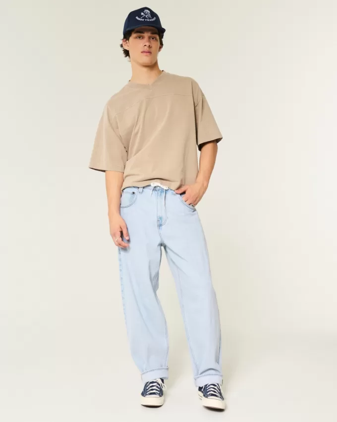 Light Wash Shoelace Baggy Skater Jeans,Light Wash Shoelace Baggy Skater Jeans