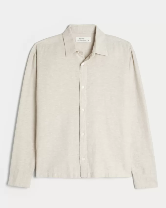 Linen-Blend Button-Through Shirt,Linen-Blend Button-Through Shirt