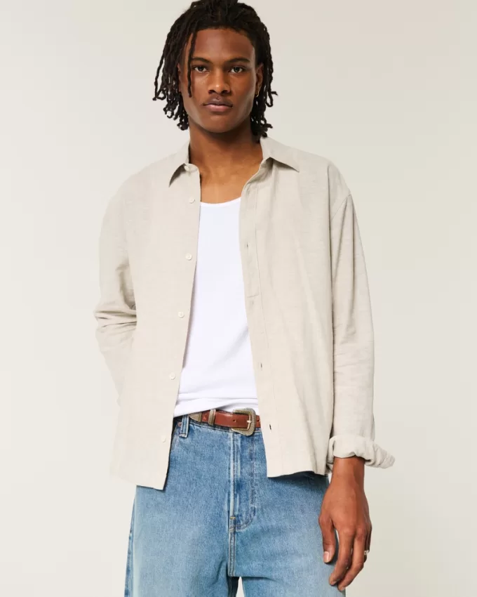Linen-Blend Button-Through Shirt,Linen-Blend Button-Through Shirt