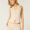 Linen-Blend Halter Vest,Linen-Blend Halter Vest