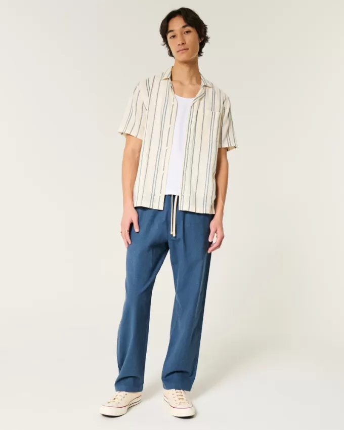 Linen-Blend Loose Pull-On Pants,Linen-Blend Loose Pull-On Pants