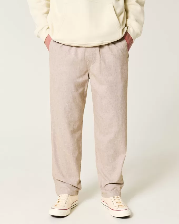 Linen-Blend Loose Pull-On Pants,Linen-Blend Loose Pull-On Pants