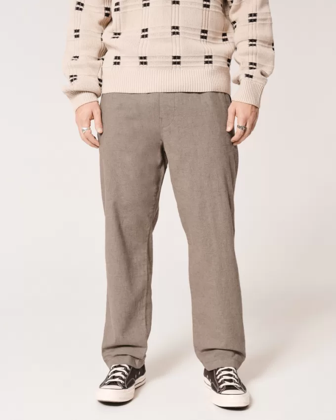 Linen-Blend Loose Pull-On Pants,Linen-Blend Loose Pull-On Pants