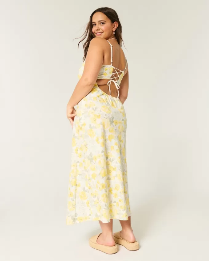 Linen-Blend Open Back Slip Midi Dress,Linen-Blend Open Back Slip Midi Dress