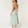Linen-Blend Open-Back Slip Midi Dress,Linen-Blend Open-Back Slip Midi Dress