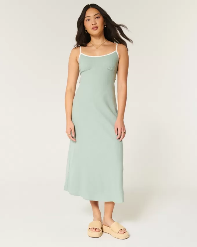 Linen-Blend Open-Back Slip Midi Dress,Linen-Blend Open-Back Slip Midi Dress