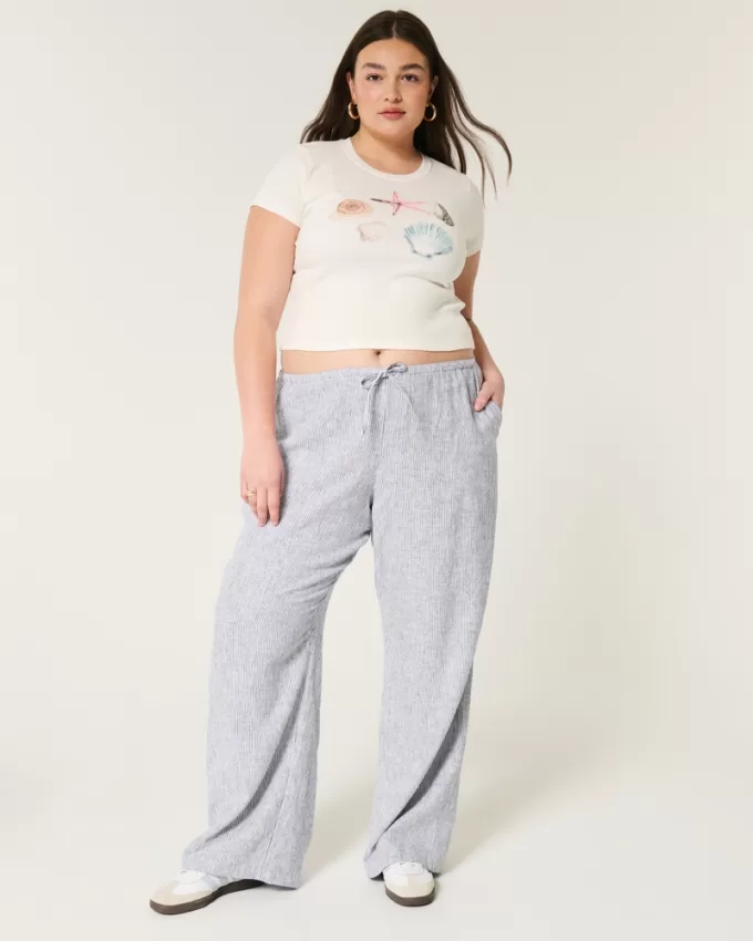 Linen-Blend Pull-On Baggy Pants,Linen-Blend Pull-On Baggy Pants