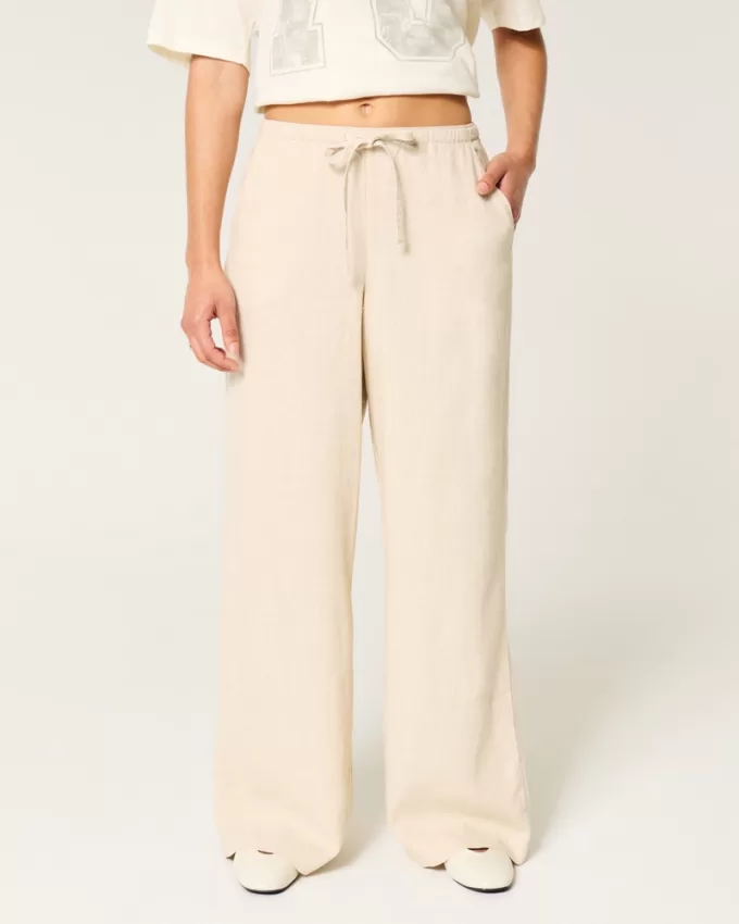 Linen-Blend Pull-On Baggy Pants,Linen-Blend Pull-On Baggy Pants