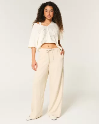 Linen-Blend Pull-On Baggy Pants,Linen-Blend Pull-On Baggy Pants