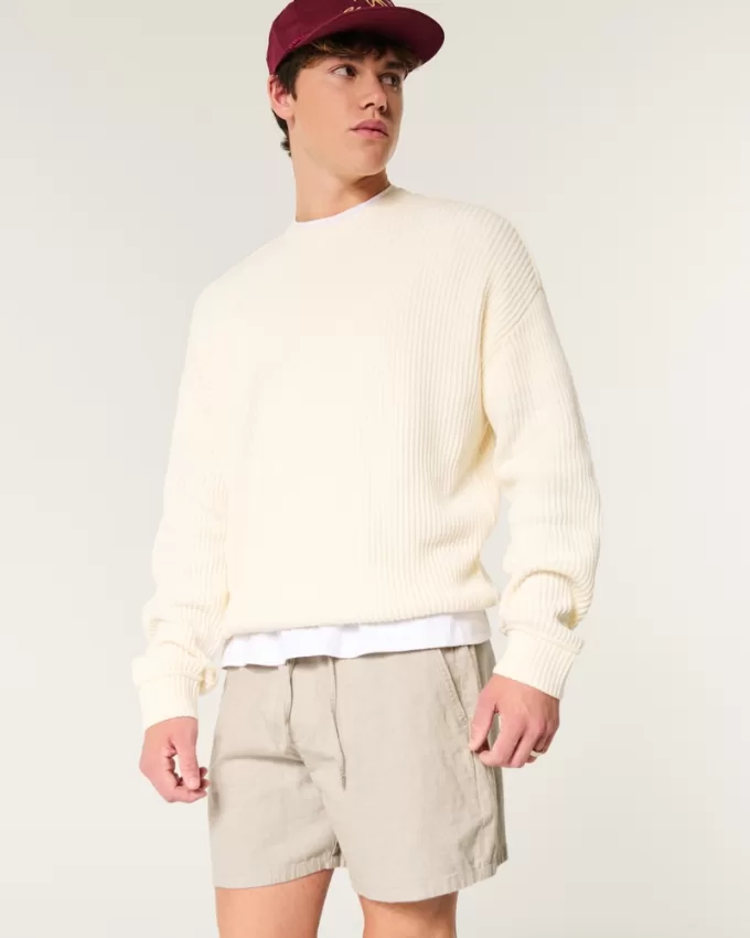 Linen-Blend Pull-On Shorts 7″,Linen-Blend Pull-On Shorts 7″