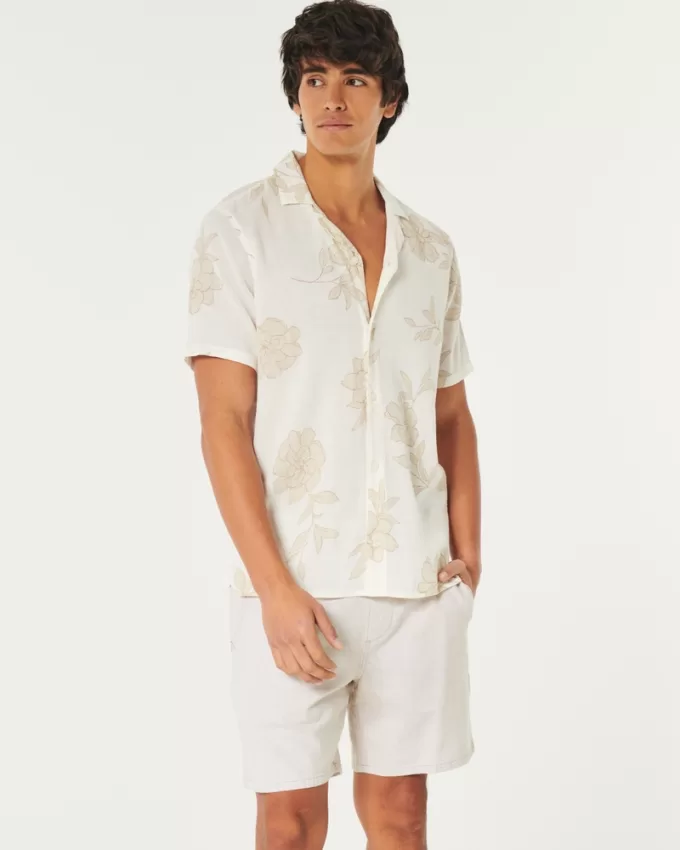 Linen-Blend Pull-On Shorts 7″,Linen-Blend Pull-On Shorts 7″